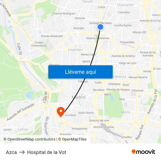 Azca to Hospital de la Vot map