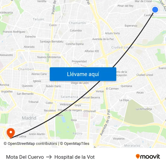 Mota Del Cuervo to Hospital de la Vot map