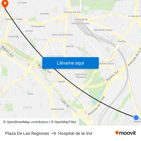 Plaza De Las Regiones to Hospital de la Vot map