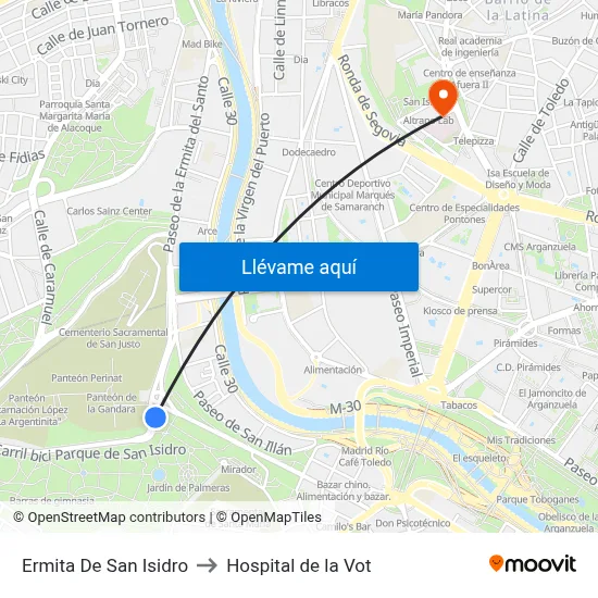 Ermita De San Isidro to Hospital de la Vot map