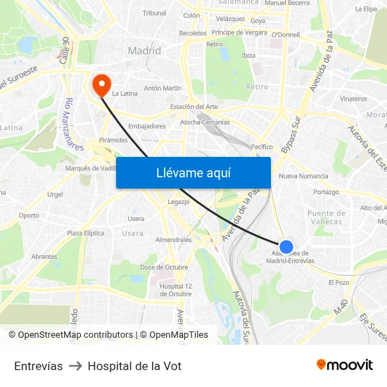 Entrevías to Hospital de la Vot map