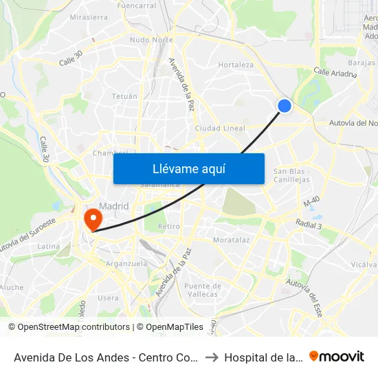 Avenida De Los Andes - Centro Comercial to Hospital de la Vot map