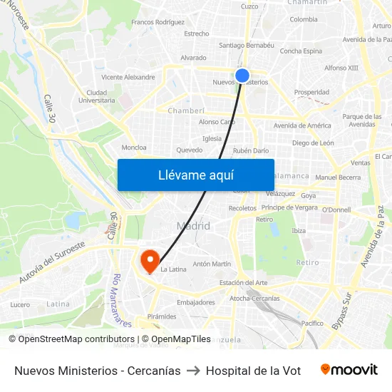 Nuevos Ministerios - Cercanías to Hospital de la Vot map