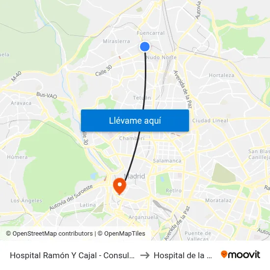 Hospital Ramón Y Cajal - Consultas to Hospital de la Vot map