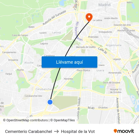 Cementerio Carabanchel to Hospital de la Vot map