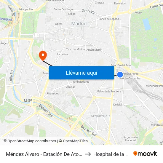 Méndez Álvaro - Estación De Atocha to Hospital de la Vot map