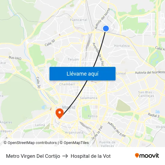 Metro Virgen Del Cortijo to Hospital de la Vot map