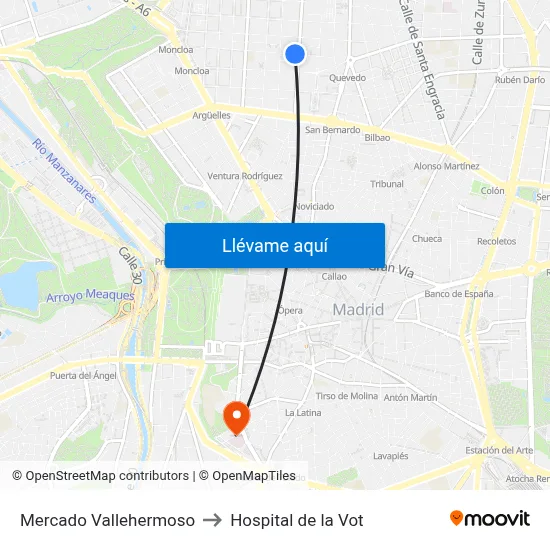 Mercado Vallehermoso to Hospital de la Vot map