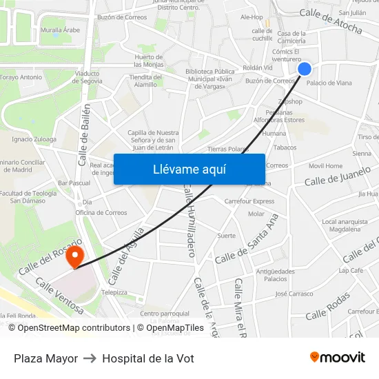 Plaza Mayor to Hospital de la Vot map