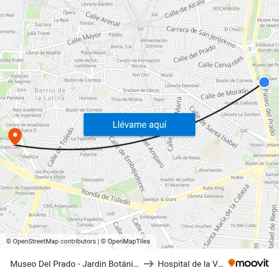 Museo Del Prado - Jardín Botánico to Hospital de la Vot map