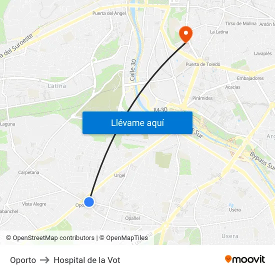 Oporto to Hospital de la Vot map