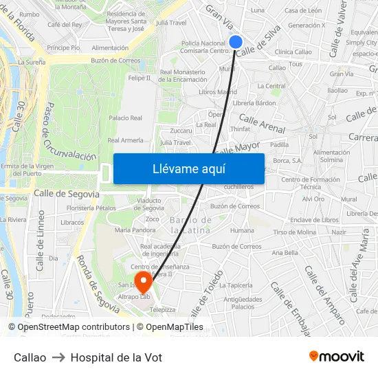 Callao to Hospital de la Vot map