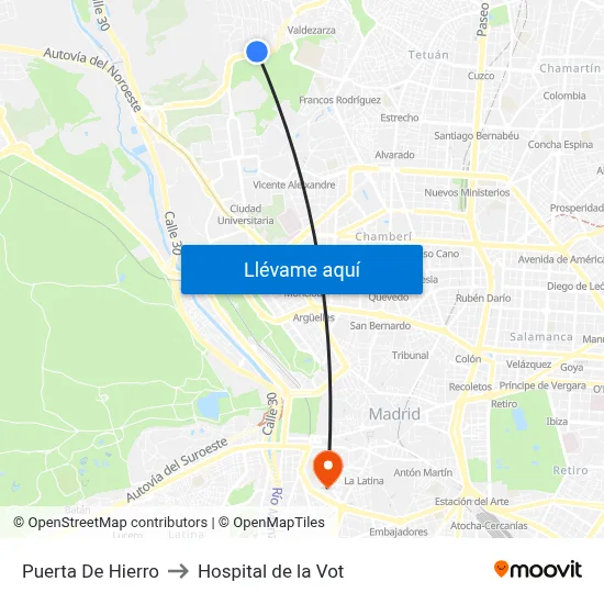 Puerta De Hierro to Hospital de la Vot map