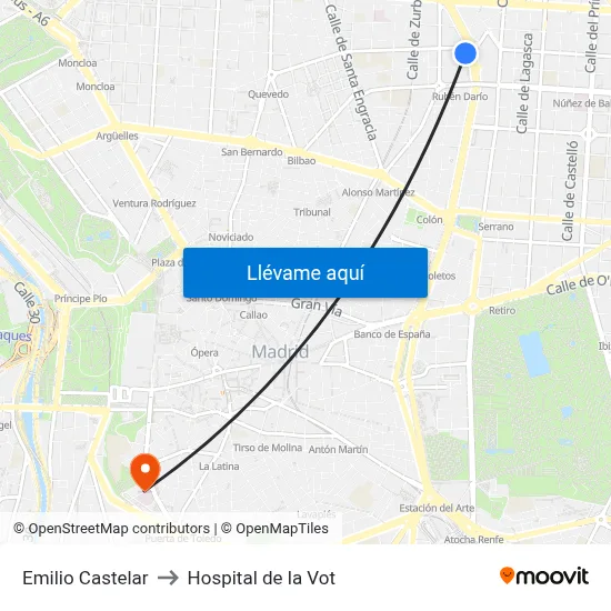 Emilio Castelar to Hospital de la Vot map