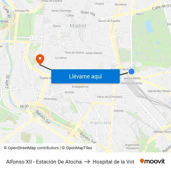 Alfonso XII - Estación De Atocha to Hospital de la Vot map