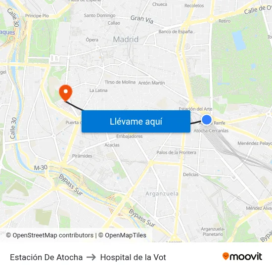 Estación De Atocha to Hospital de la Vot map