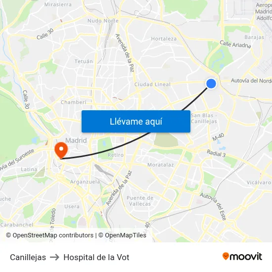 Canillejas to Hospital de la Vot map