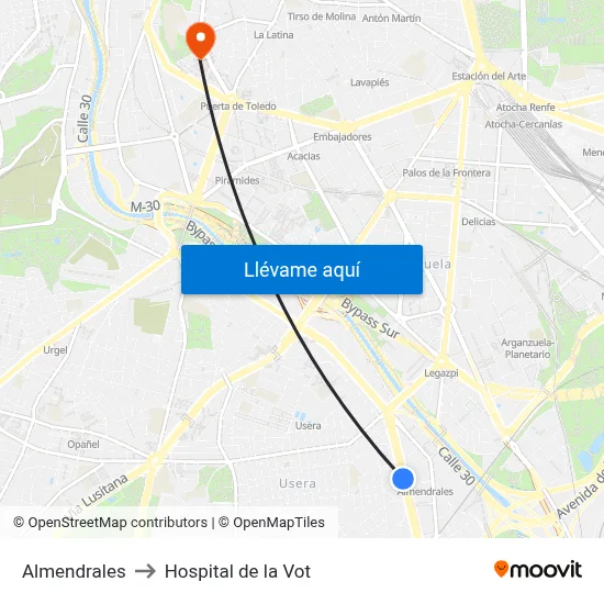 Almendrales to Hospital de la Vot map