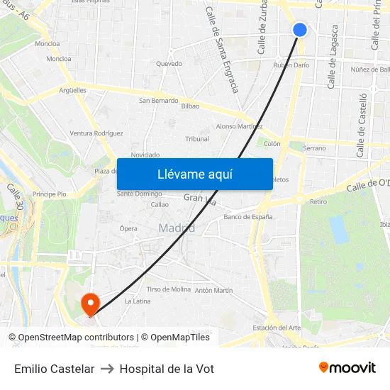 Emilio Castelar to Hospital de la Vot map
