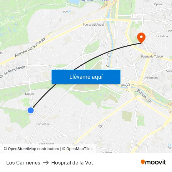 Los Cármenes to Hospital de la Vot map