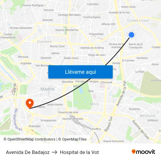 Avenida De Badajoz to Hospital de la Vot map