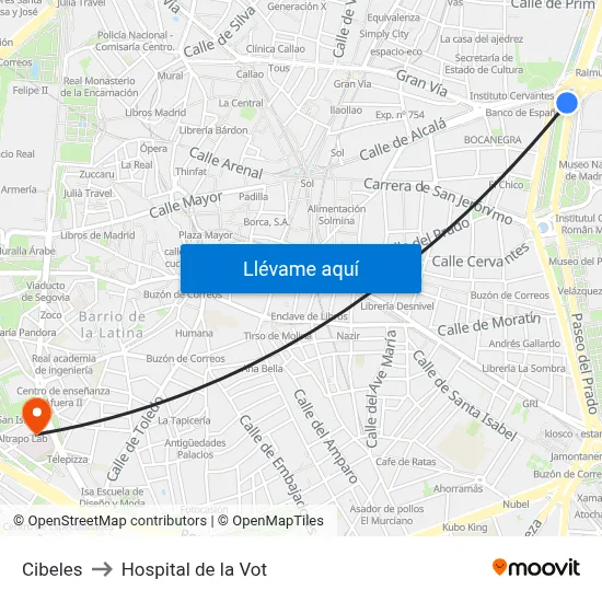 Cibeles to Hospital de la Vot map