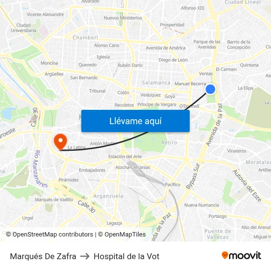 Marqués De Zafra to Hospital de la Vot map