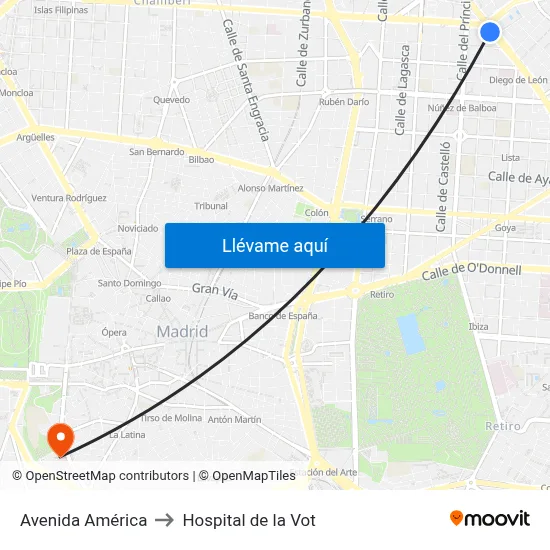 Avenida América to Hospital de la Vot map