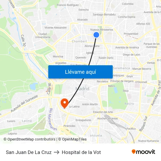 San Juan De La Cruz to Hospital de la Vot map