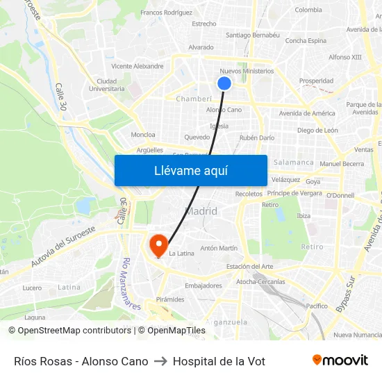 Ríos Rosas - Alonso Cano to Hospital de la Vot map