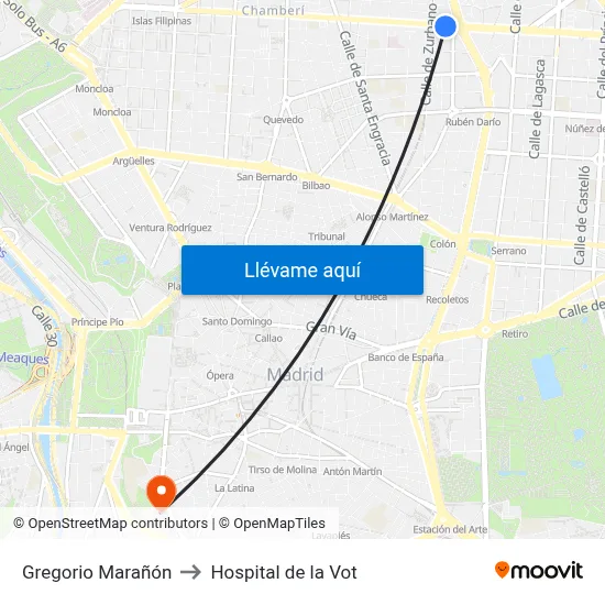 Gregorio Marañón to Hospital de la Vot map