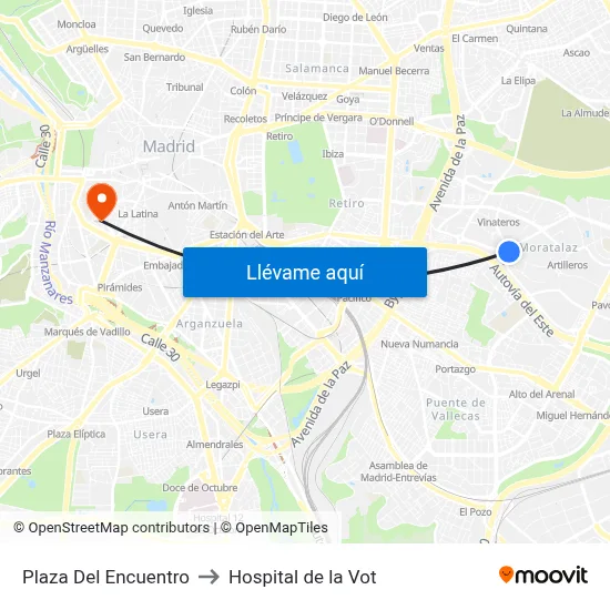 Plaza Del Encuentro to Hospital de la Vot map