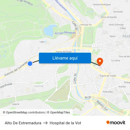 Alto De Extremadura to Hospital de la Vot map