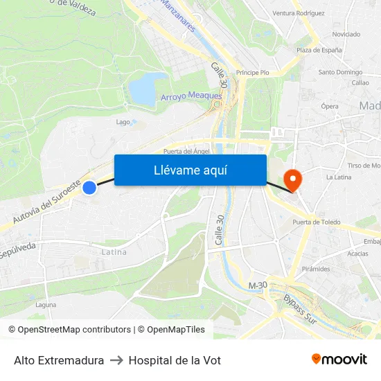 Alto Extremadura to Hospital de la Vot map