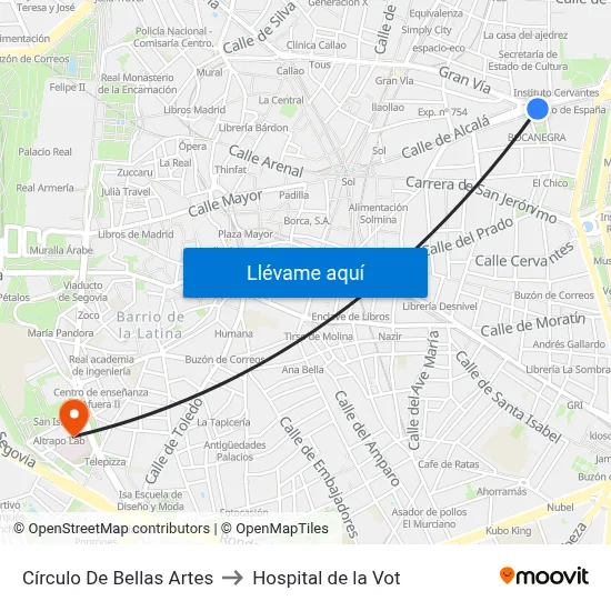 Círculo De Bellas Artes to Hospital de la Vot map