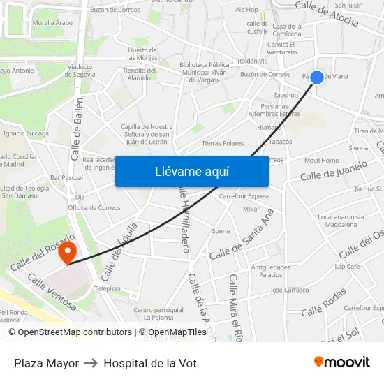 Plaza Mayor to Hospital de la Vot map