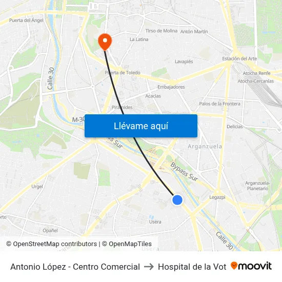 Antonio López - Centro Comercial to Hospital de la Vot map