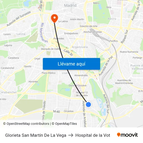 Glorieta San Martín De La Vega to Hospital de la Vot map