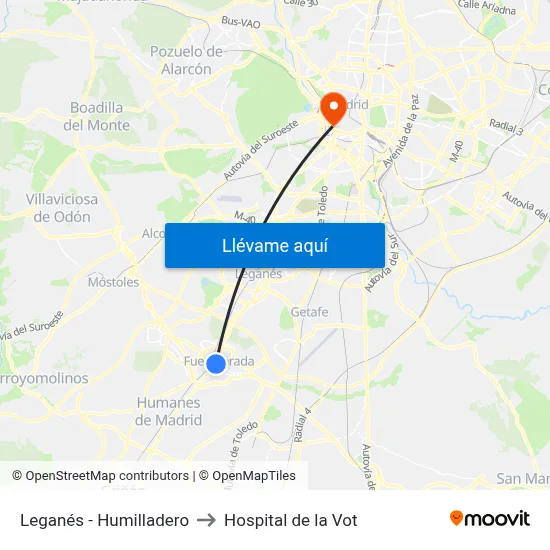 Leganés - Humilladero to Hospital de la Vot map