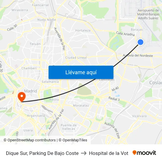 Dique Sur, Parking De Bajo Coste to Hospital de la Vot map