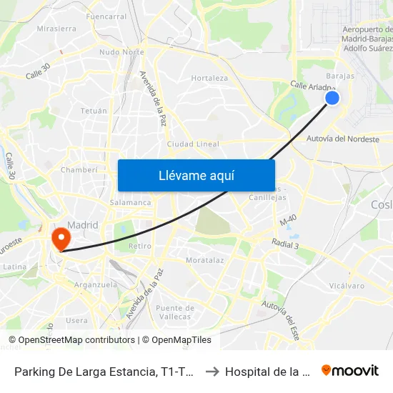 Parking De Larga Estancia, T1-T2-T3 to Hospital de la Vot map