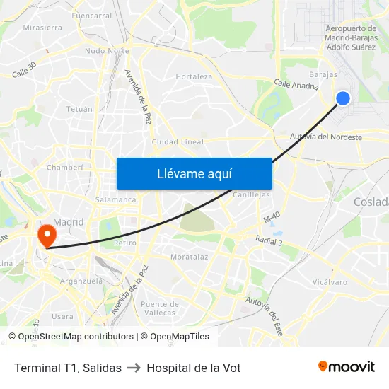 Terminal T1, Salidas to Hospital de la Vot map