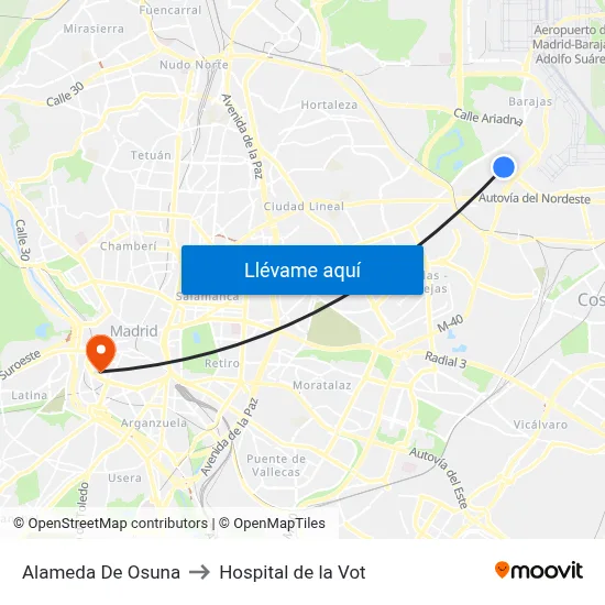 Alameda De Osuna to Hospital de la Vot map