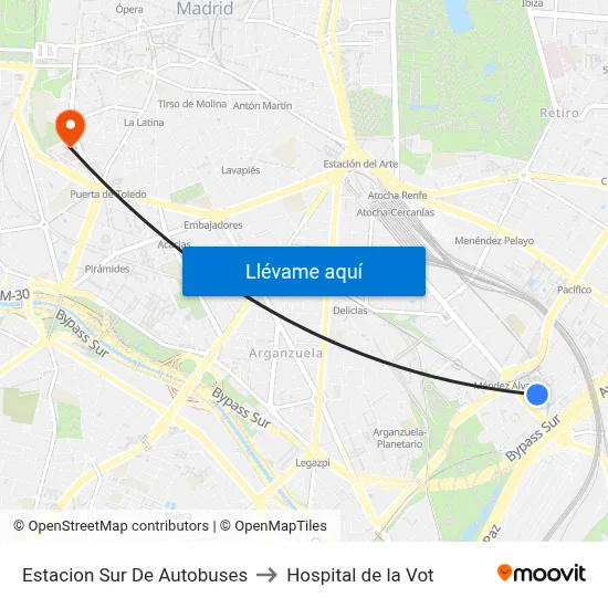 Estacion Sur De Autobuses to Hospital de la Vot map