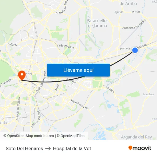 Soto Del Henares to Hospital de la Vot map