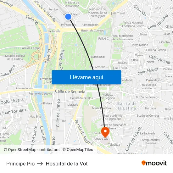 Príncipe Pío to Hospital de la Vot map