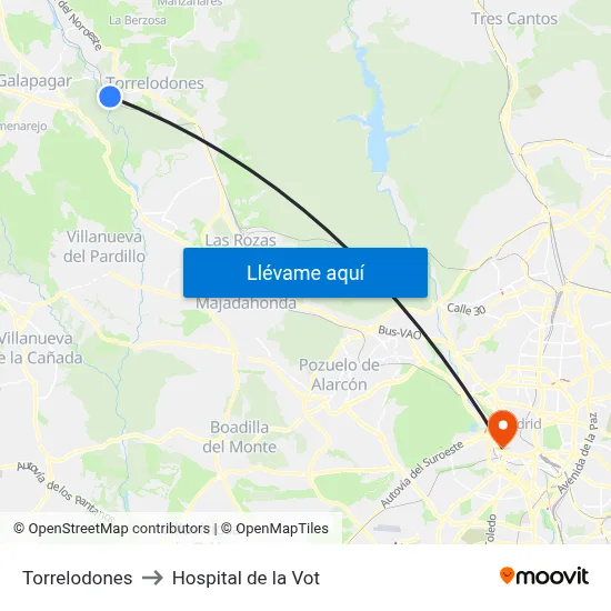 Torrelodones to Hospital de la Vot map