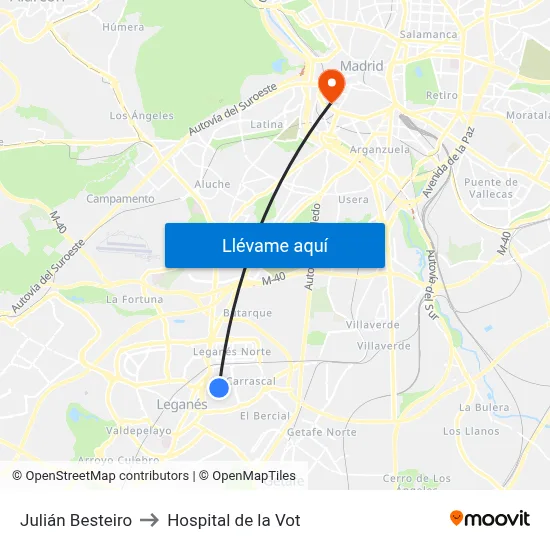 Julián Besteiro to Hospital de la Vot map