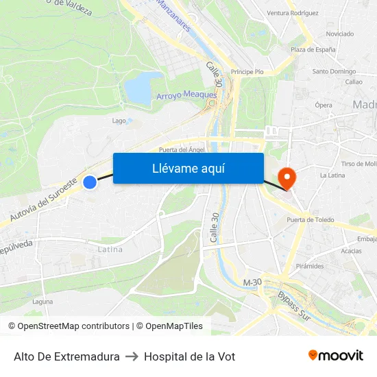 Alto De Extremadura to Hospital de la Vot map