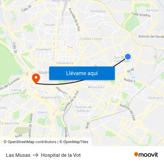Las Musas to Hospital de la Vot map